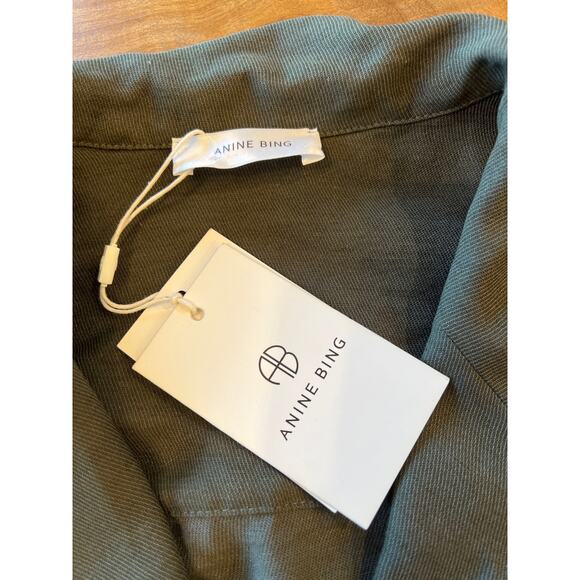 Anine Bing Kaiden Utility Mini Shirt Dress in Willow Green Women's XS NWT - Picture 8 of 12
